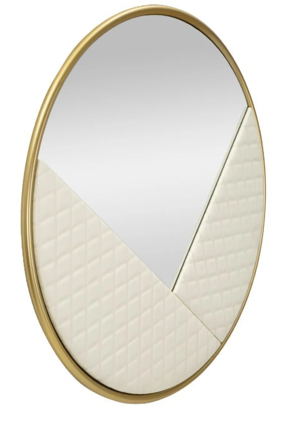 Miroir mural Sharon Fer doré et cuir piqué blanc