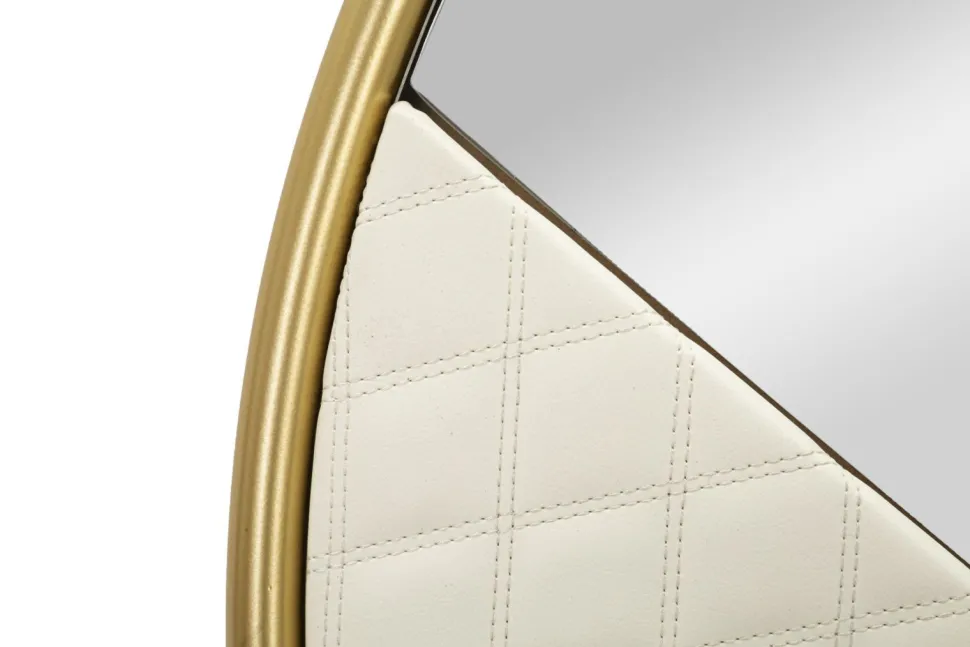 Miroir mural Sharon Fer doré et cuir piqué blanc