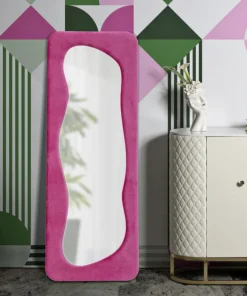 Miroir mural Theodor cadre en bois Velours Fuchsia