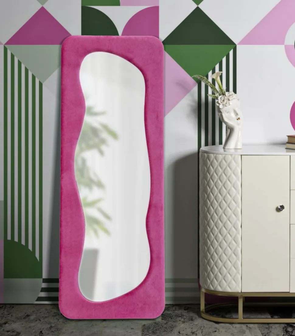 Miroir mural Theodor cadre en bois Velours Fuchsia