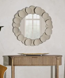 Miroir rond Dune cadre effet pierre beige