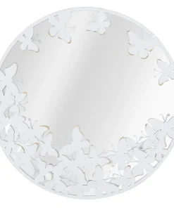 Miroir rond métal blanc décor papillons dorés