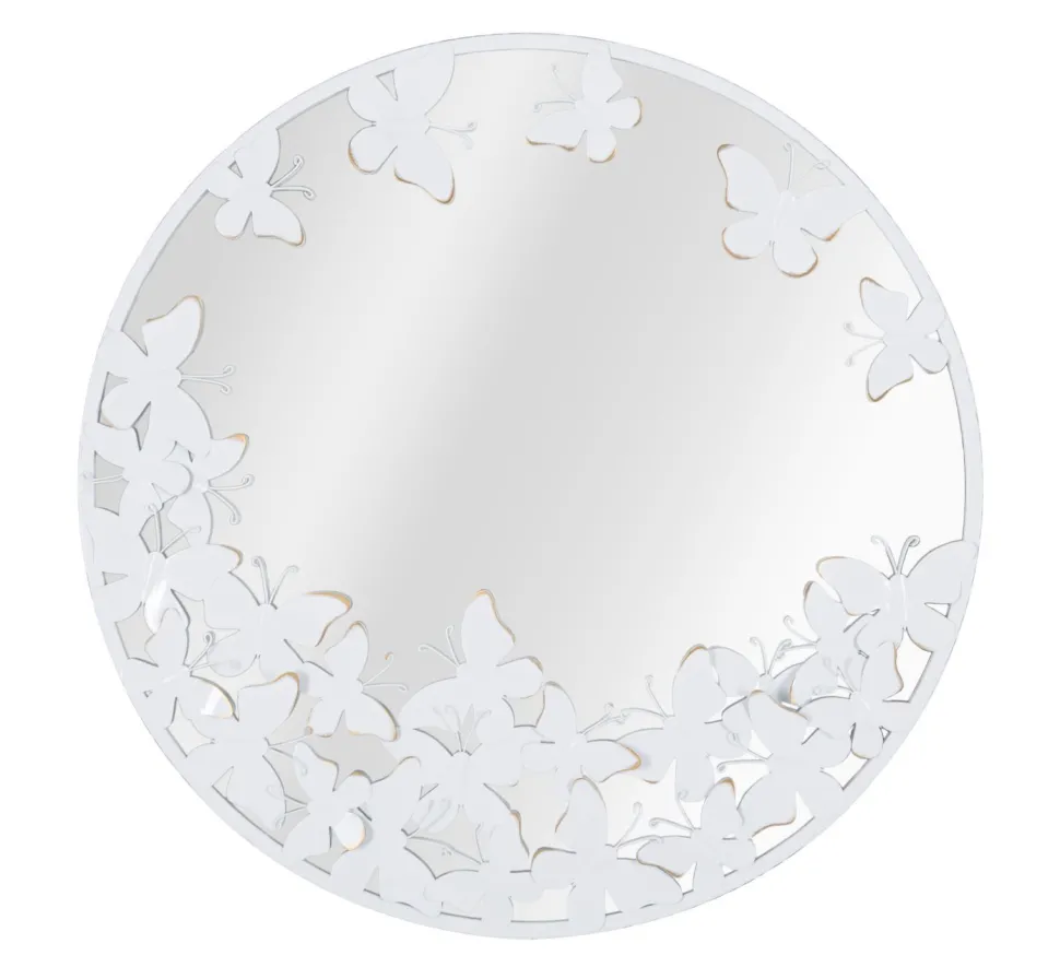 Miroir rond métal blanc décor papillons dorés