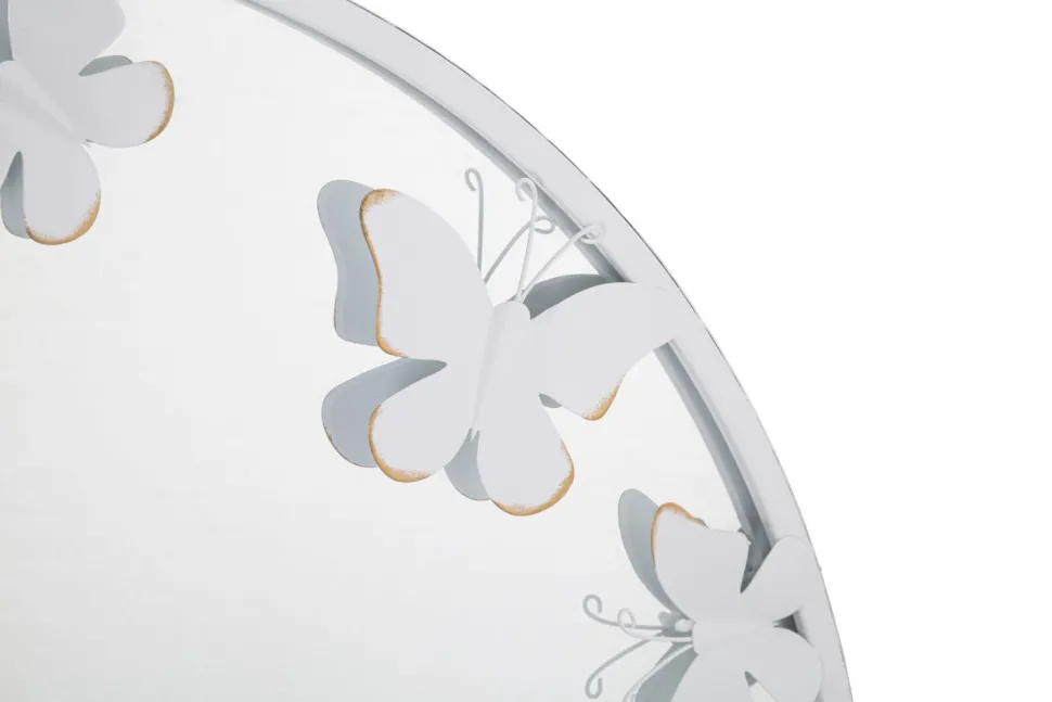 Miroir rond métal blanc décor papillons dorés
