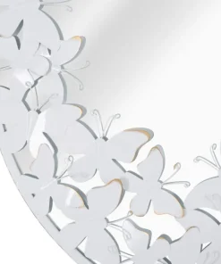 Miroir rond métal blanc décor papillons dorés