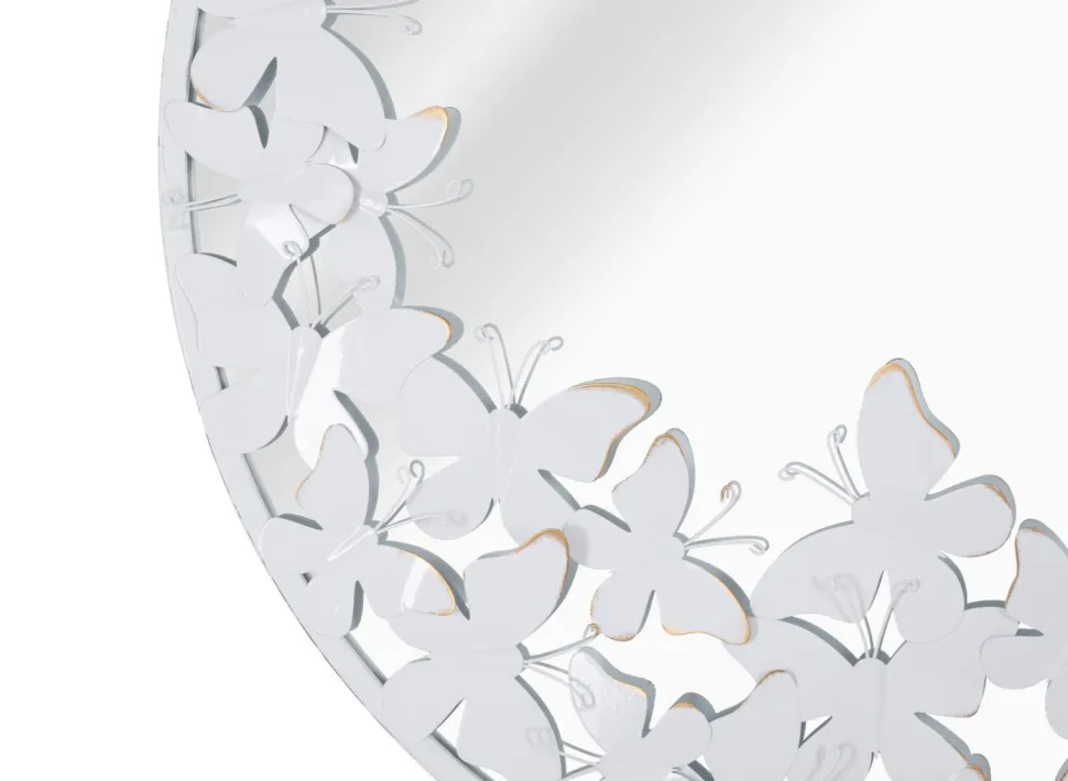 Miroir rond métal blanc décor papillons dorés