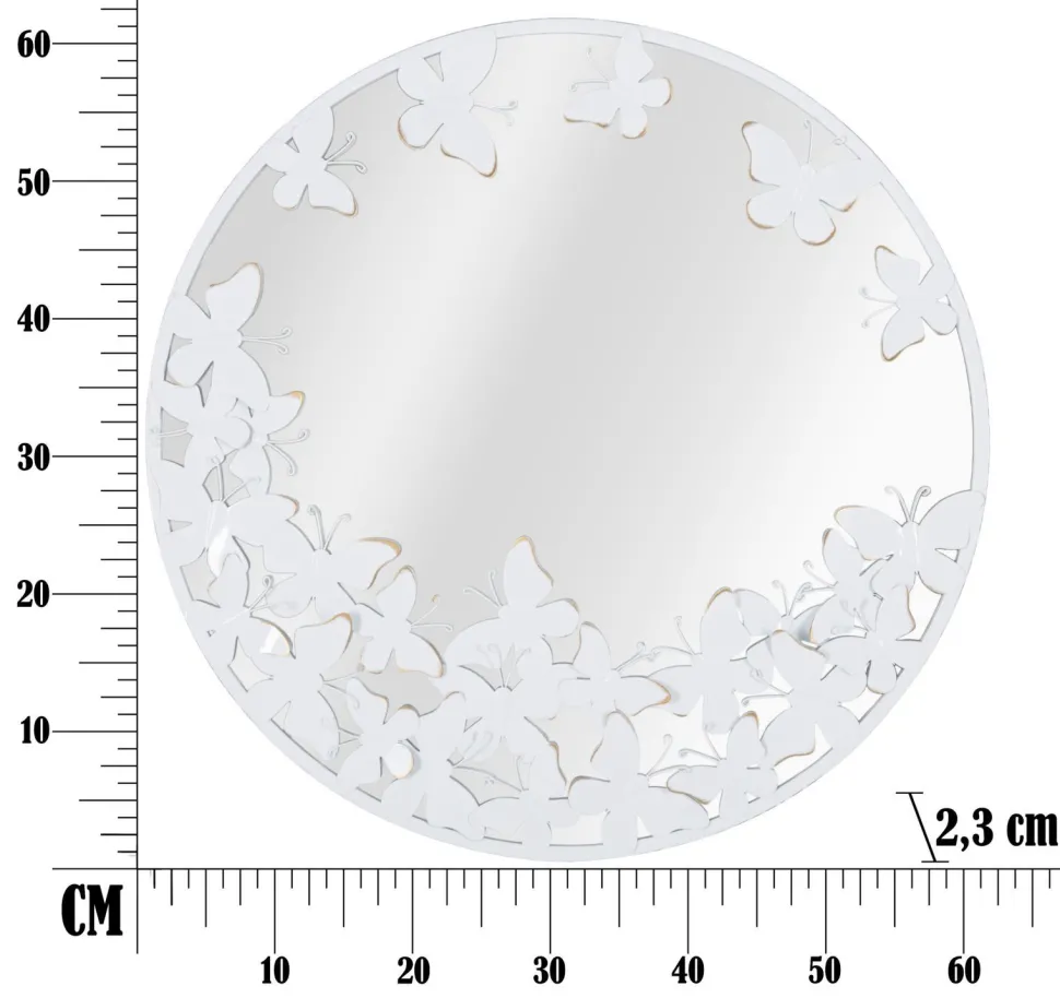 Miroir rond métal blanc décor papillons dorés