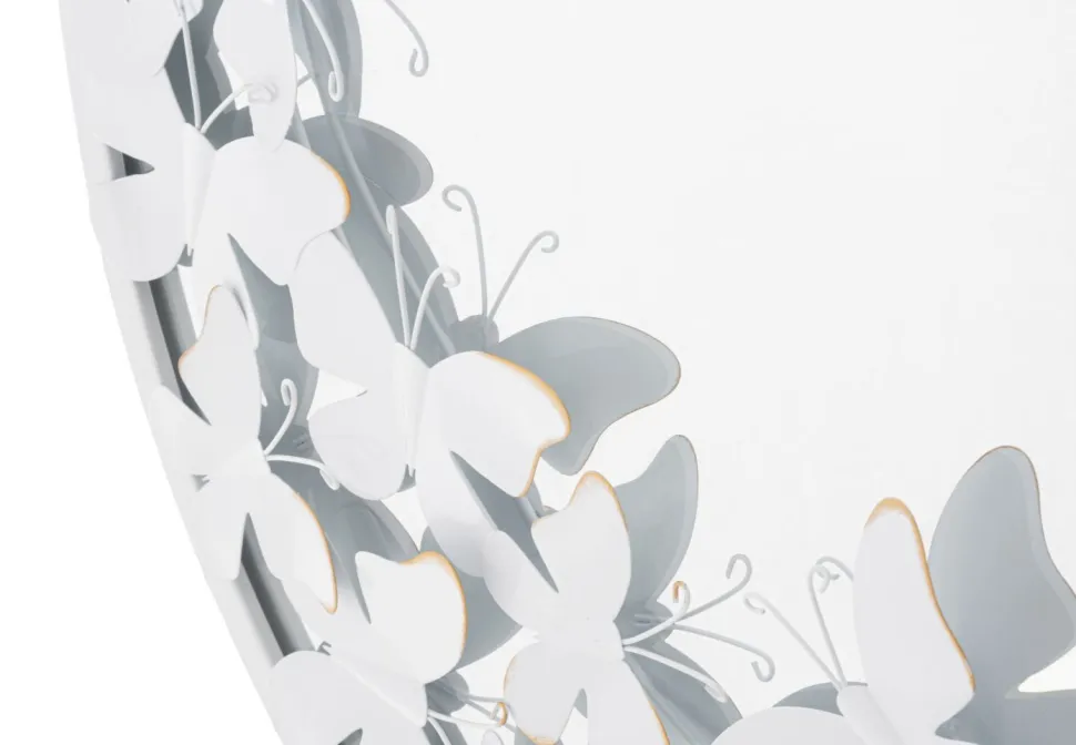 Miroir rond métal blanc décor papillons dorés