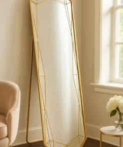 Miroir sur pied Gold design géométrique