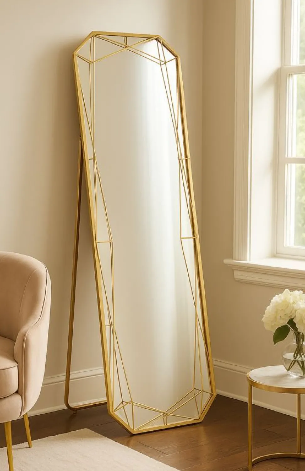 Miroir sur pied Gold design géométrique