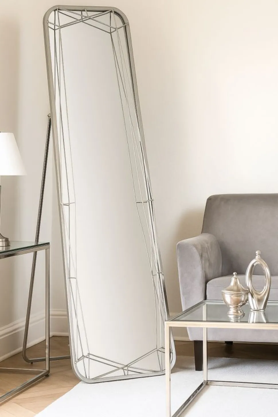 Miroir sur pied géométrique Argenté