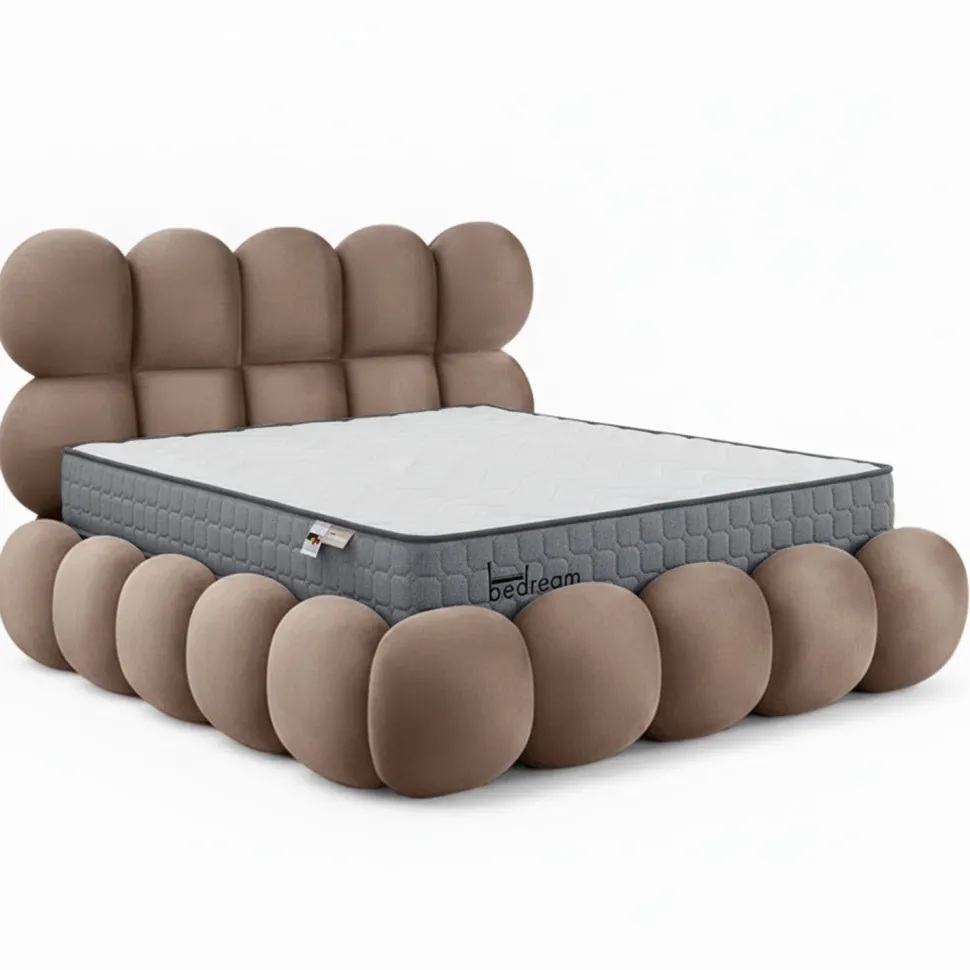 Pack Lit-coffre design boule Bilbola + Matelas Bedream 140x190cm Velours Taupe