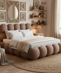Pack Lit-coffre design boule Bilbola + Matelas Bedream 140x190cm Velours Taupe