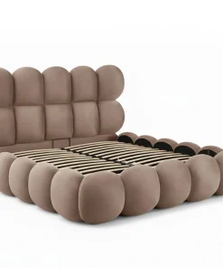 Pack Lit-coffre design boule Bilbola + Matelas Bedream 140x190cm Velours Taupe