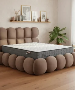 Pack Lit-coffre design boule Bilbola + Matelas Bedream 140x190cm Velours Taupe
