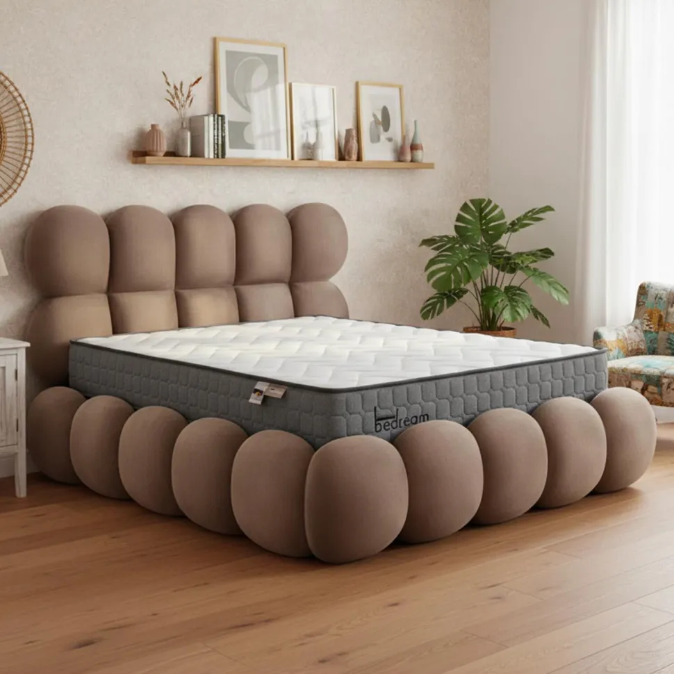 Pack Lit-coffre design boule Bilbola + Matelas Bedream 140x190cm Velours Taupe