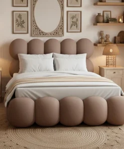 Pack Lit-coffre design boule Bilbola + Matelas Bedream 140x190cm Velours Taupe