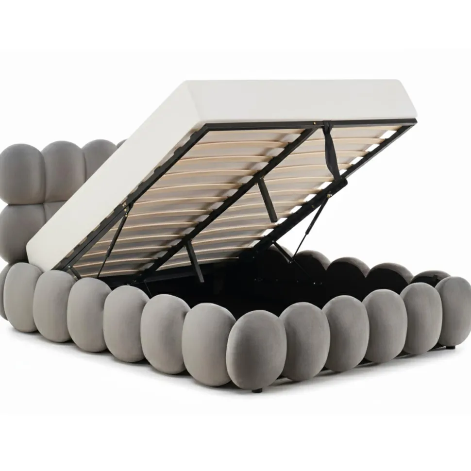 Pack Lit-coffre design boule Bilbola + Matelas Bedream 160x200cm Velours Gris