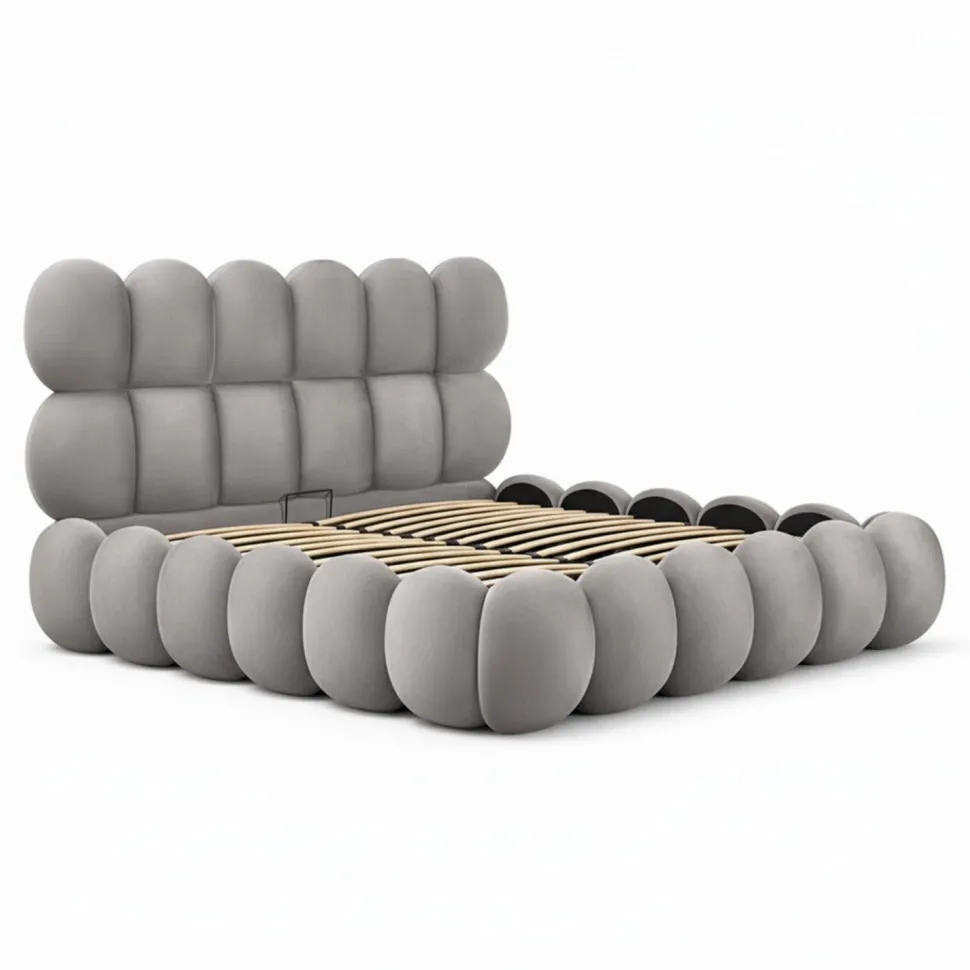 Pack Lit-coffre design boule Bilbola + Matelas Bedream 160x200cm Velours Gris