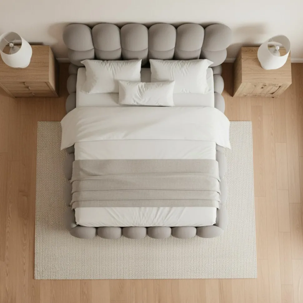 Pack Lit-coffre design boule Bilbola + Matelas Bedream 160x200cm Velours Gris