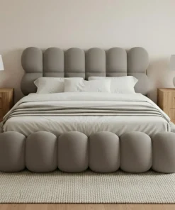 Pack Lit-coffre design boule Bilbola + Matelas Bedream 160x200cm Velours Gris