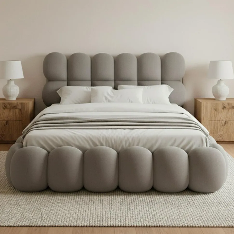 Pack Lit-coffre design boule Bilbola + Matelas Bedream 160x200cm Velours Gris