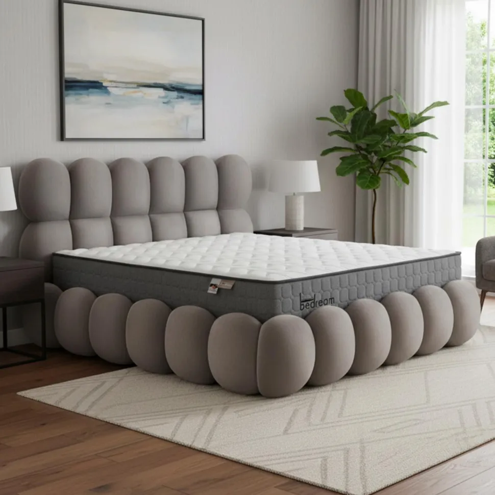 Pack Lit-coffre design boule Bilbola + Matelas Bedream 160x200cm Velours Gris