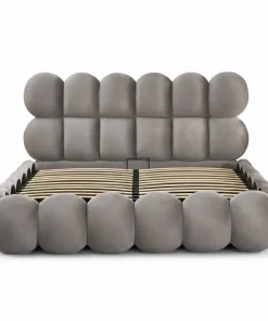 Pack Lit-coffre design boule Bilbola + Matelas Bedream 160x200cm Velours Gris