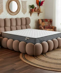 Pack Lit-coffre design boule Bilbola + Matelas Bedream 160x200cm Velours Taupe