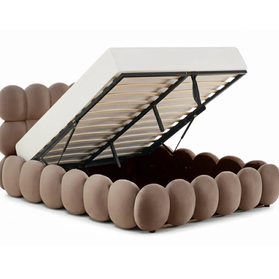 Pack Lit-coffre design boule Bilbola + Matelas Bedream 160x200cm Velours Taupe