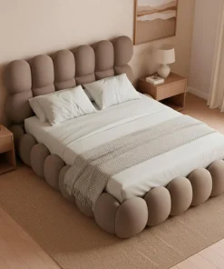 Pack Lit-coffre design boule Bilbola + Matelas Bedream 160x200cm Velours Taupe