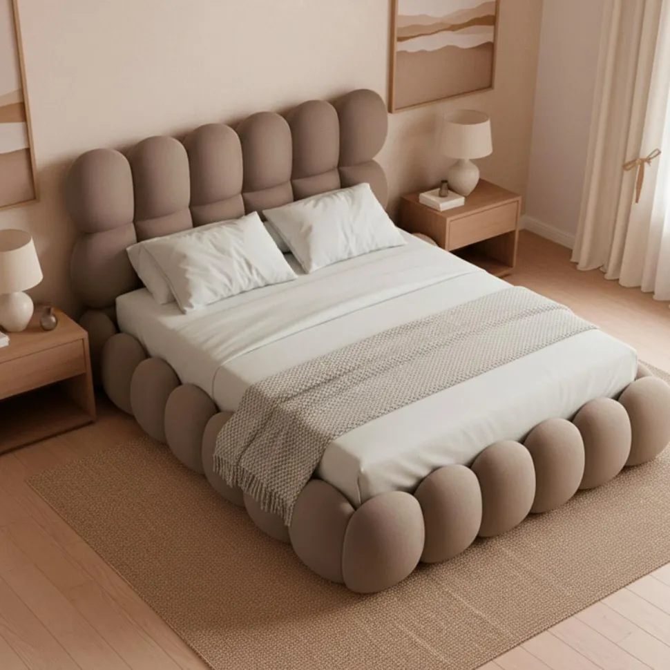 Pack Lit-coffre design boule Bilbola + Matelas Bedream 160x200cm Velours Taupe