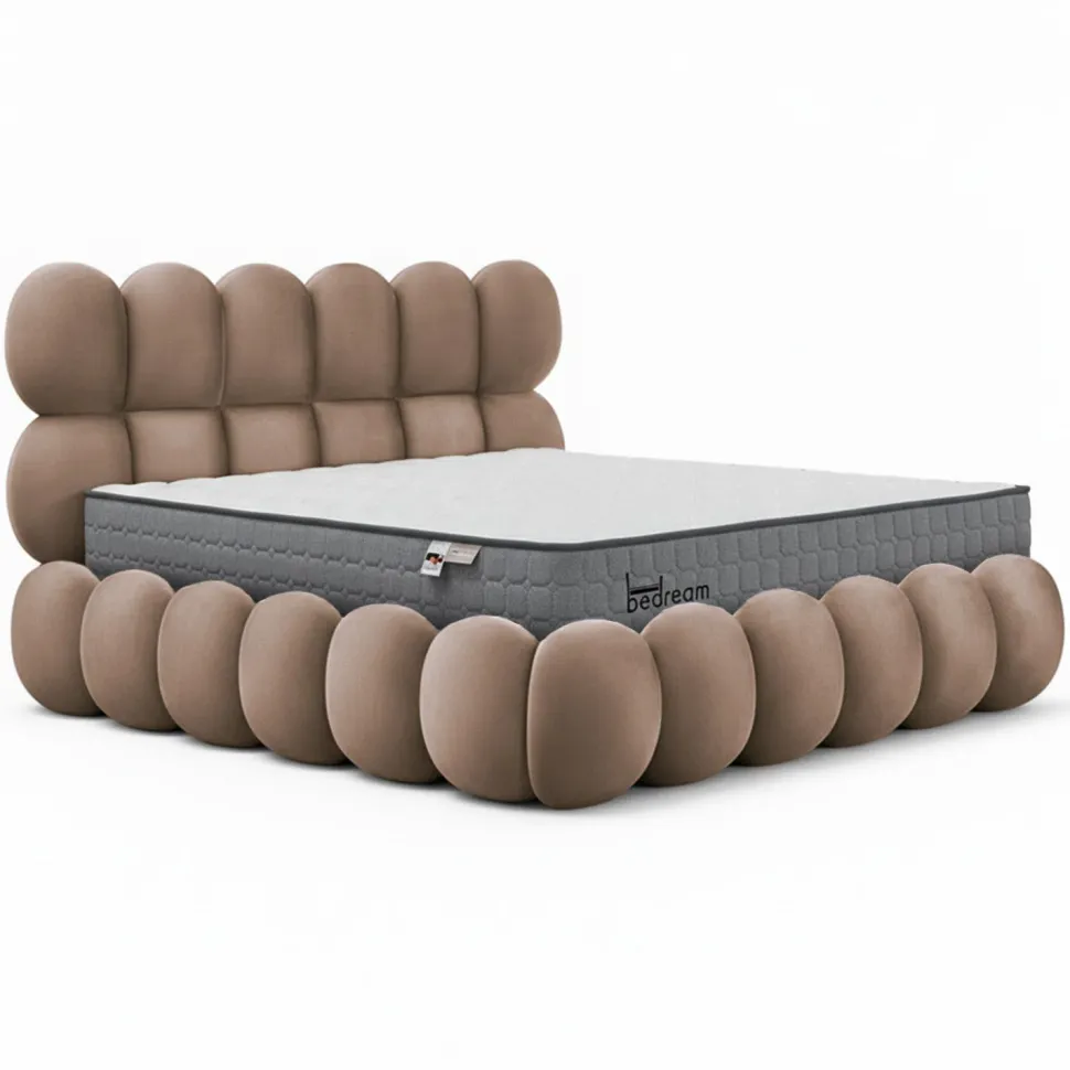 Pack Lit-coffre design boule Bilbola + Matelas Bedream 160x200cm Velours Taupe