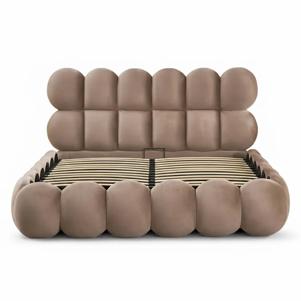 Pack Lit-coffre design boule Bilbola + Matelas Bedream 160x200cm Velours Taupe
