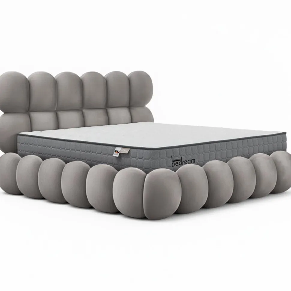 Pack Lit-coffre design boule Bilbola + Matelas Bedream 180x200cm Velours Gris