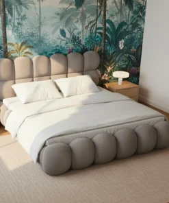 Pack Lit-coffre design boule Bilbola + Matelas Bedream 180x200cm Velours Gris