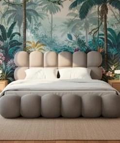Pack Lit-coffre design boule Bilbola + Matelas Bedream 180x200cm Velours Gris