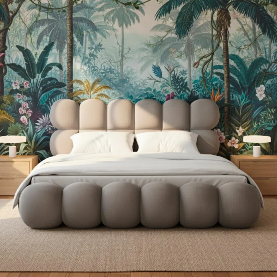 Pack Lit-coffre design boule Bilbola + Matelas Bedream 180x200cm Velours Gris
