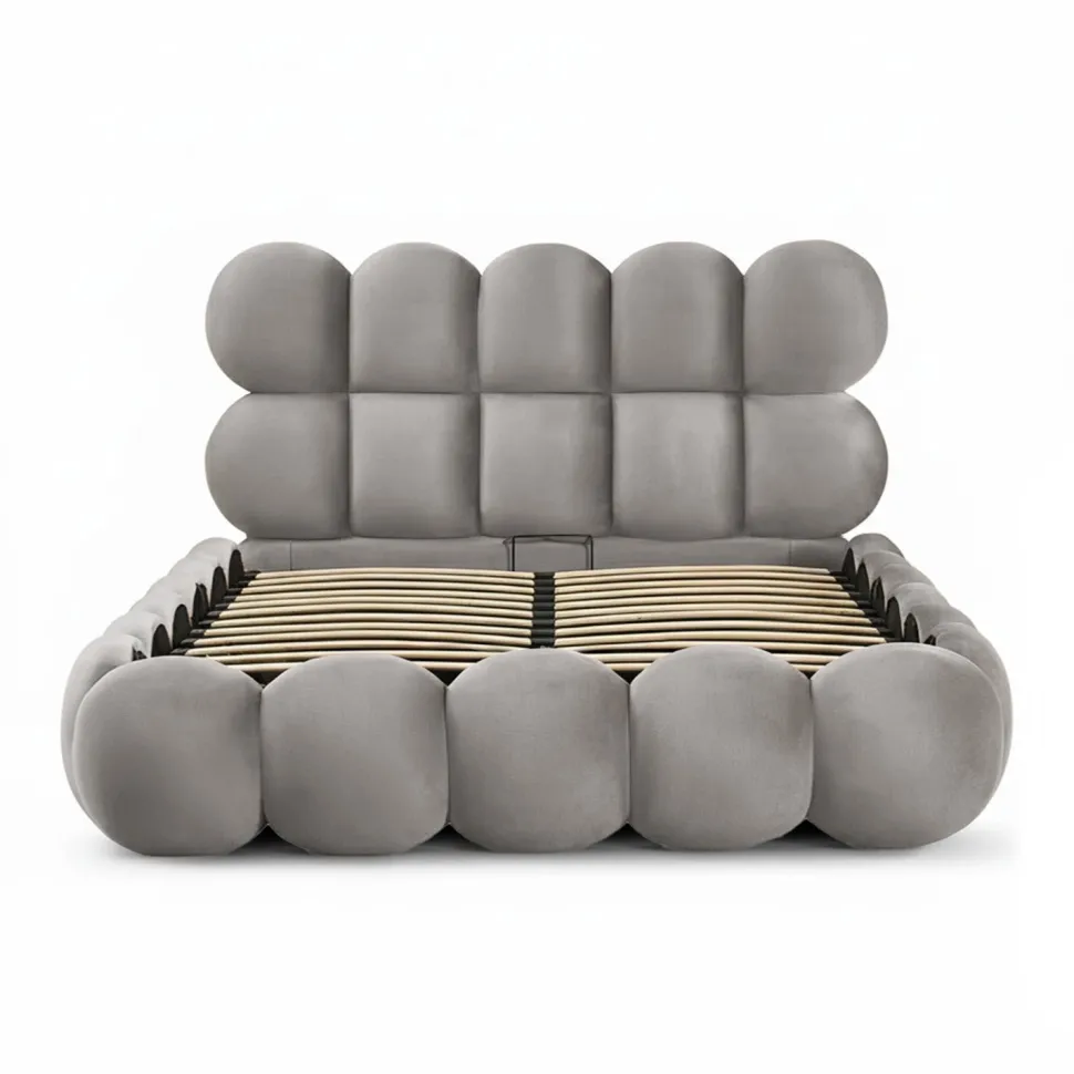 Pack Lit-coffre design boule Bilbola + Matelas Bedream 140x190cm Velours Gris