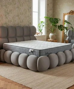 Pack Lit-coffre design boule Bilbola + Matelas Bedream 140x190cm Velours Gris