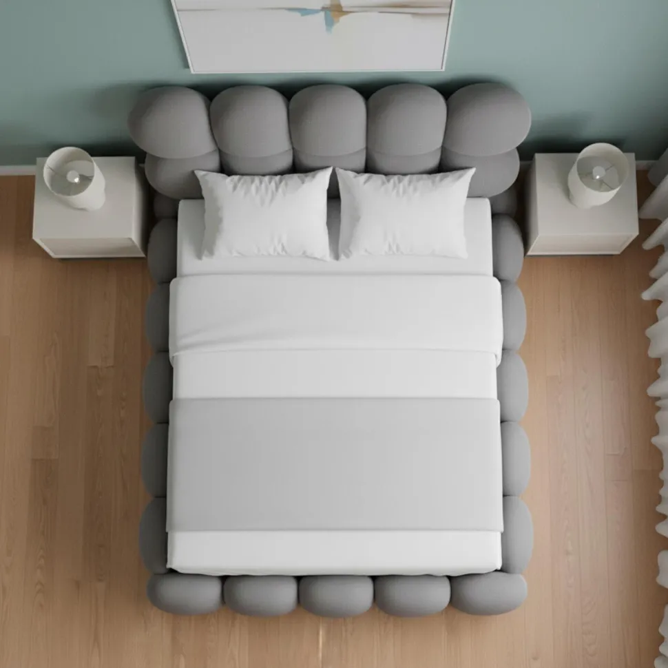 Pack Lit-coffre design boule Bilbola + Matelas Bedream 140x190cm Velours Gris