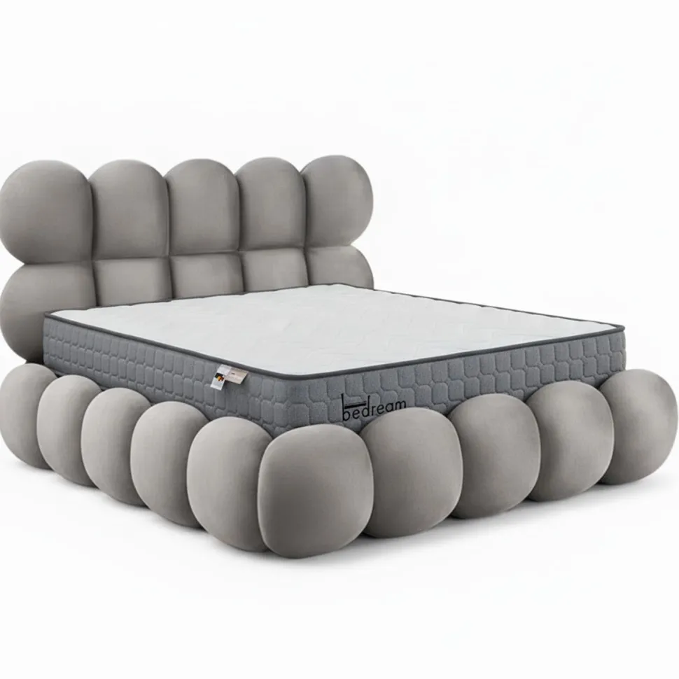 Pack Lit-coffre design boule Bilbola + Matelas Bedream 140x190cm Velours Gris
