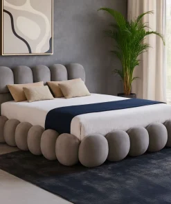Pack Lit-coffre design boule Bilbola + Matelas Bedream 140x190cm Velours Gris