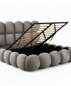 Pack Lit-coffre design boule Bilbola + Matelas Bedream 140x190cm Velours Gris