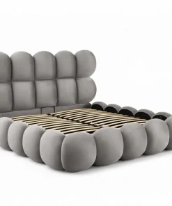 Pack Lit-coffre design boule Bilbola + Matelas Bedream 140x190cm Velours Gris