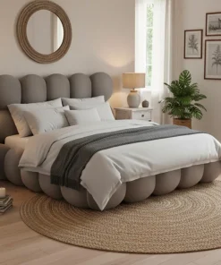 Pack Lit-coffre design boule Bilbola + Matelas Bedream 140x190cm Velours Gris