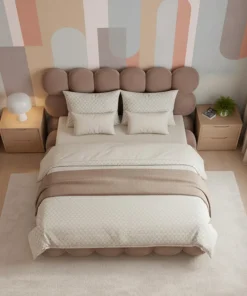 Pack Lit-coffre design boule Bilbola + Matelas Bedream 180x200cm Velours Taupe