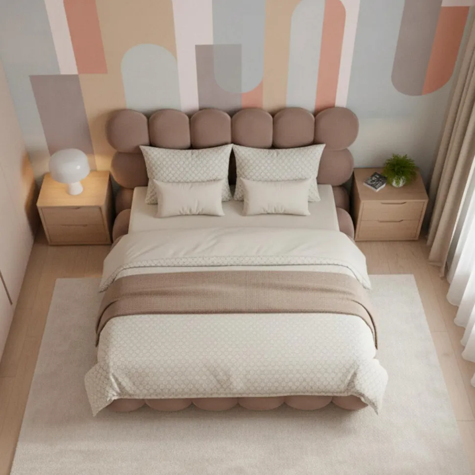 Pack Lit-coffre design boule Bilbola + Matelas Bedream 180x200cm Velours Taupe