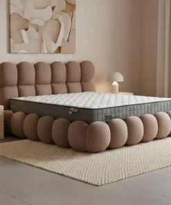 Pack Lit-coffre design boule Bilbola + Matelas Bedream 180x200cm Velours Taupe