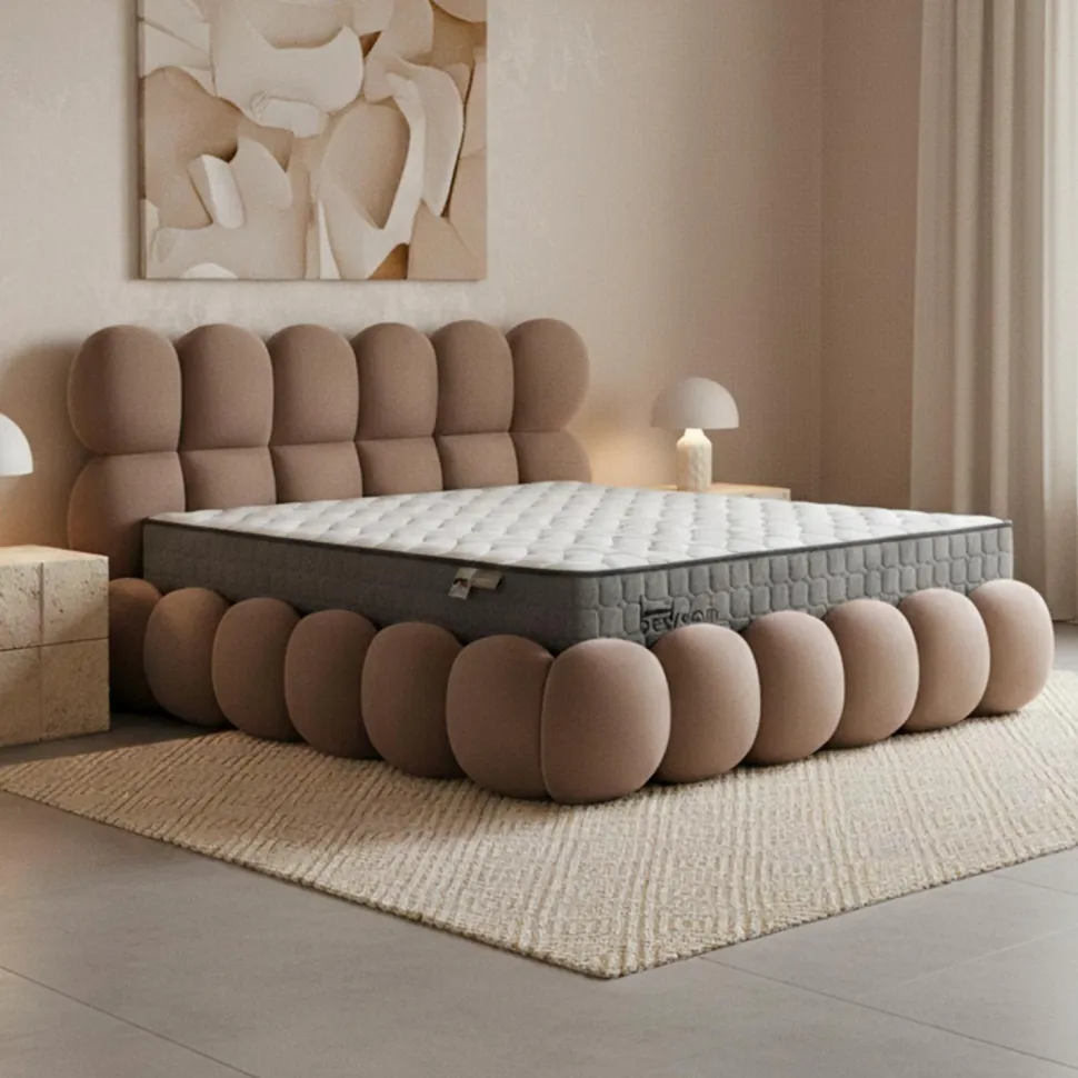 Pack Lit-coffre design boule Bilbola + Matelas Bedream 180x200cm Velours Taupe